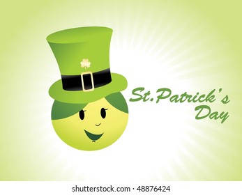 abstract green shiny rays background with cute face, hat