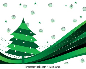 abstract green shiny star stripes background with xmas tree