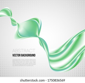 Abstract green shiny waves on a light background. Green neon wave. Template for advertising.