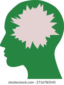 Silueta verde Abstractas de una cabeza humana con explosión blanca puntiaguda para la salud mental y los conceptos creativos
