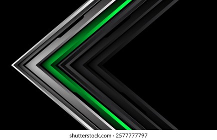 Abstract green silver black cyber circuit arrow direction geometric on black design modern luxury futuristic technology background vector illustration.