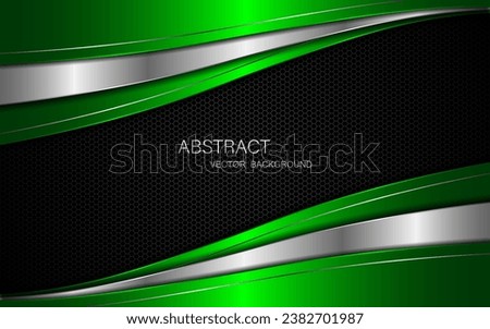 Abstract green and silver curves on dark steel mesh background. with free space for design. modern technology innovation concept background	