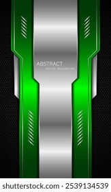 Abstract green and silver polygons on dark steel mesh background. with free space for design. modern technology innovation concept background	