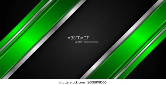 Abstract green and silver stripes and free space for design. modern technology innovation concept background	