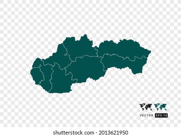 Resumen del mapa verde de Eslovaquia. Diseño de fondo transparente vectorial.