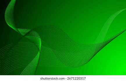 Curvas de onda de líneas suaves verdes abstractas con fondo de luz de brillo gradiente suave