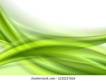 Abstract green smooth shiny waves on white background. Vector design