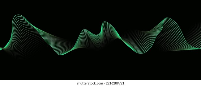  Resumen de la onda suave verde sobre un fondo oscuro. Ola de sonido dinámica. Elemento de diseño. Ilustración vectorial.