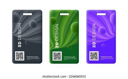 Abstract Green Smooth Wavy Id Card Design or business conference admission ticket with abstract wavy 3d fluid cover