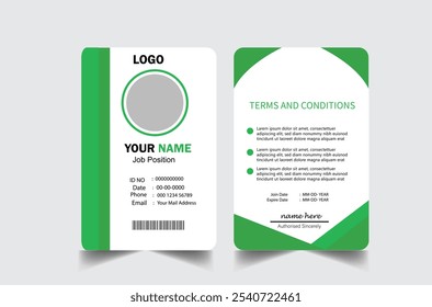Abstract Green Smooth Wavy Id Card Design with Blurry Mesh Background Element, Professional Identity Card Template 