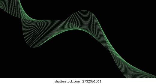 Abstract green smooth wavy lines. Elegant design element. Green glowing waves. eps 10