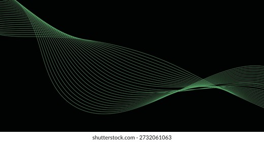 Abstrakte grüne glatte wellenförmige Linien. Elegantes Design. Grün leuchtende Wellen. 10 EPS