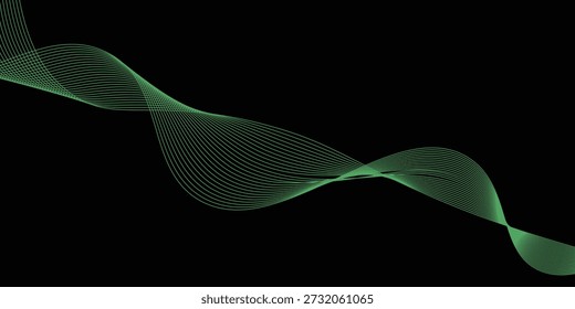 Abstract green smooth wavy lines. Elegant design element. Green glowing waves. eps 10