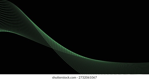 Abstract green smooth wavy lines. Elegant design element. Green glowing waves. eps 10