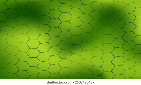 Abstract green snakeskin hexagonal pattern. Organic gradient background. 4k resolution editable vector illustration for backdrop, banner, wallpaper.