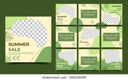 Abstract green social media post template design. Set of minimal banner with place for the photo and text. Usable for summer, fashion, food, and spa promotion. Vector design isolated