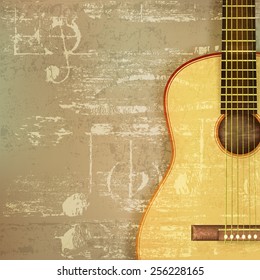 abstract green sound grunge background with acoustic guitar