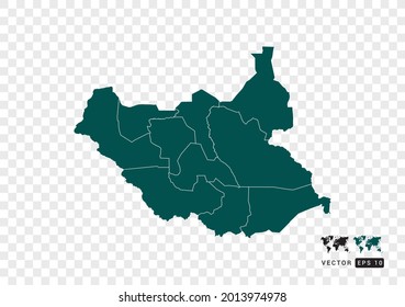 Resumen del mapa verde de Sudán del Sur. Diseño de fondo transparente vectorial.
