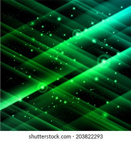 Abstract green space with fast flying stars