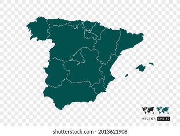 Abstract green Spain map. Design vector transparent background.