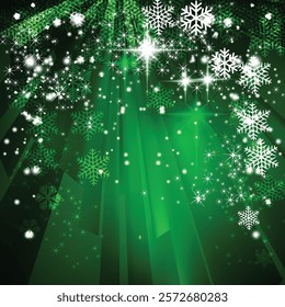 Abstract Green Sparkles Christmas Snowflake Background