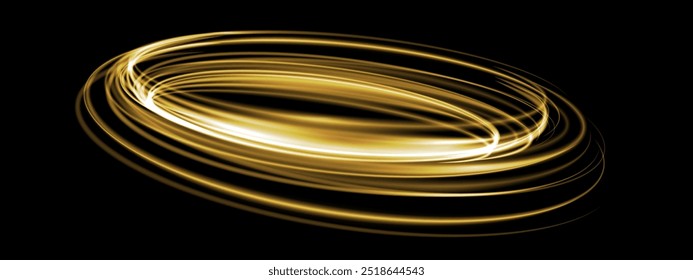 Abstrato verde velocidade linhas de luz anel neon brilhante círculo movimento em volta na ilustração de vetor de fundo preto.