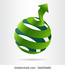 Abstract green sphere icon, with arrow vector. Ecology concept