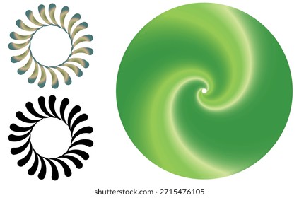 Círculo espiral verde Abstractas con el anillo rotatorio del pétalo, diseño radial liso del Vector del gradiente