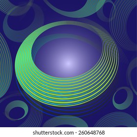 Abstract green spiral circle text box on blue background