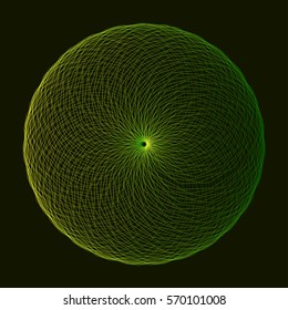Abstract green spirograph element on dark background. Vector illustration.
