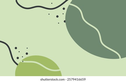 Abstract green spring poster. A botanical banner with geometric shapes and lines.  A set of vector illustrations. Modern interior painting in trendy green colors.