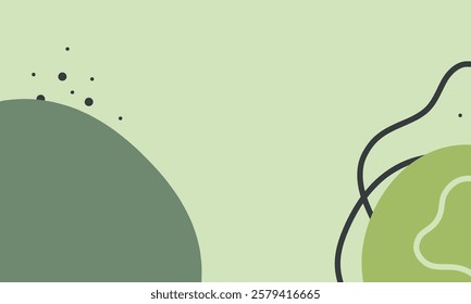 Abstract green spring poster. A botanical banner with geometric shapes and lines.  A set of vector illustrations. Modern interior painting in trendy green colors.