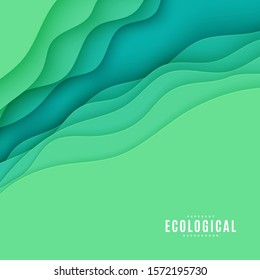 Abstract green square background in cut paper style. Cutout grass wave template for save the Earth posters, ecology brochures, presentations, invitations with place for text .Vector card illustration