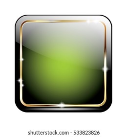 Abstract green square background with a golden frame, with space for your text. Vector illustration, on transparent background