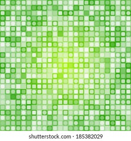 Abstract Green Square Pixels and Round Dots Mosaic vector background