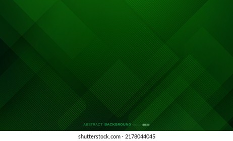 Abstract green square shapes with lines stripe and light on dark green background. Vector illustration