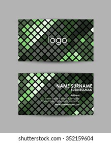 Abstract green squares pattern - Business card vector design template.  