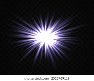 Abstract green star explosion. Glowing starburst effect isolated on dark background. Radiant beams with bright glowing center. Graphical patch of reflected light. Lens flare. Vector illustration.