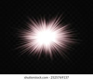 Explosão de estrela verde. Efeito brilhante de explosão estelar isolado em fundo escuro. Feixes radiantes com centro brilhante. Correção gráfica da luz refletida. Exacerbação da lente. Ilustração vetorial.