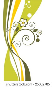 Abstract green striped floral pattern on a white background.