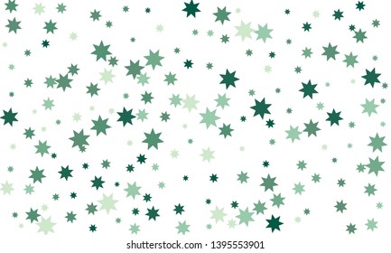 Abstract green stylish background of falling stars on white paper. Pattern for Christmas and New Year card, invitation for dinner, paper packaging. Vector illustration, EPS 10.