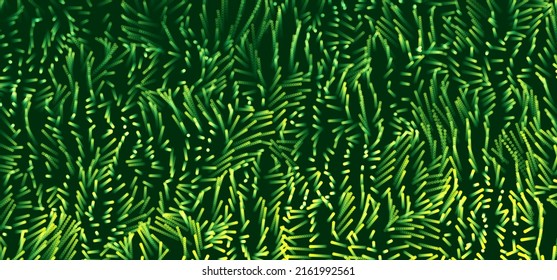 Abstract Green Summer Background. Green Dots Looks Like Abstract Grass. Dynamic Particles Flow Vector Illustration. 