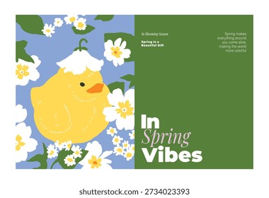 Abstract Green Summer landscape background vector set. Nature wallpaper of white flowers and chicken. Watercolor illustration for cover, wall art, decoration.