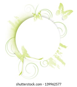 Abstract Green Summer or Spring Butterfly Round Frame, Copyspace