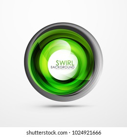 Abstract green swirl banner, circle vector abstract background with copy space. Vector modern techno illustration
