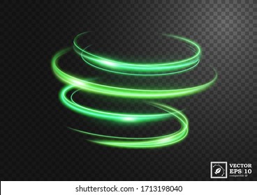 Abstract Green Swirl Line Of Light With A Transparent Background, Isolated And Easy To Edit