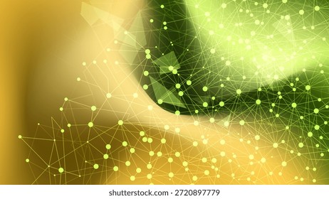 Abstractas fondo de tecnología verde con puntos y líneas conectadas brillantes. Concepto de red digital que simboliza la innovación ecológica, la energía, el flujo de datos, la sostenibilidad y la tecnología del futuro.