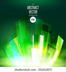 Abstract green technology growing lines at dark background. Geometric linear illustration.