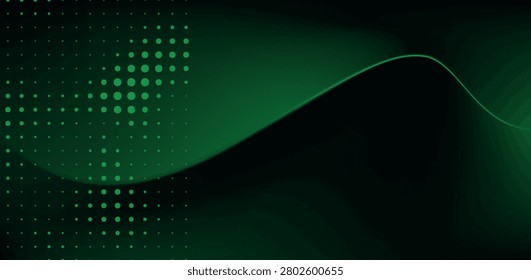 Abstract Green Technology Wave Background with Halftone Dot Pattern
