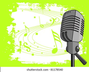 abstract green texture background with isolated mike, vector illustration